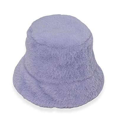 Set of 2 Purple Cheetah Printed Faux Fur Bucket Hats - One Size Fits Most