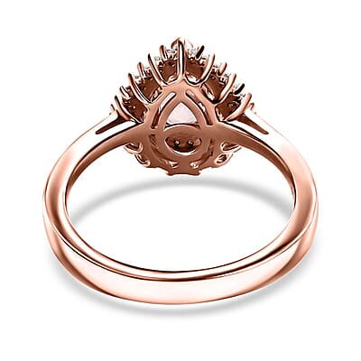 Premium Pink Morganite, Natural Champagne and White Diamond Double Halo Ring in 18K Vermeil Rose Gold Over Sterling Silver (Size 10.0) 1.00 ctw