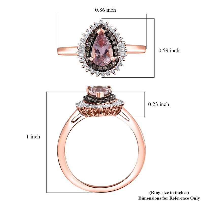Premium Pink Morganite, Natural Champagne and White Diamond Double Halo Ring in 18K Vermeil Rose Gold Over Sterling Silver (Size 10.0) 1.00 ctw