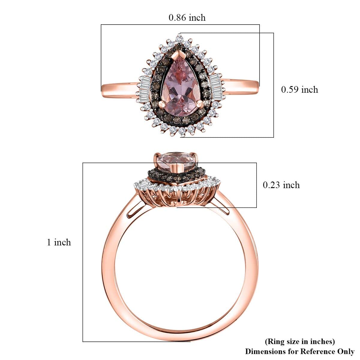 Premium Pink Morganite, Natural Champagne and White Diamond Double Halo Ring in 18K Vermeil Rose Gold Over Sterling Silver (Size 7.0) 1.00 ctw image number 5