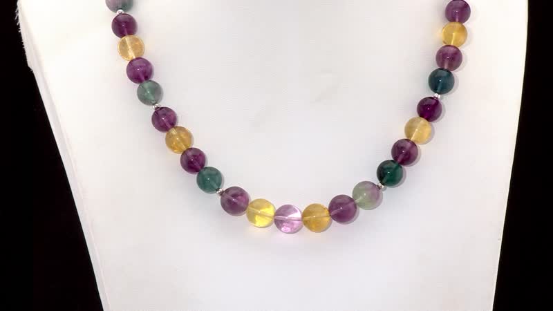 Multi Fluorite 380.00 ctw Beaded Necklace in Rhodium Over Sterling Silver 18 Inches