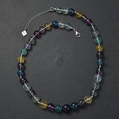 Multi Fluorite 380.00 ctw Beaded Necklace in Rhodium Over Sterling Silver 18 Inches
