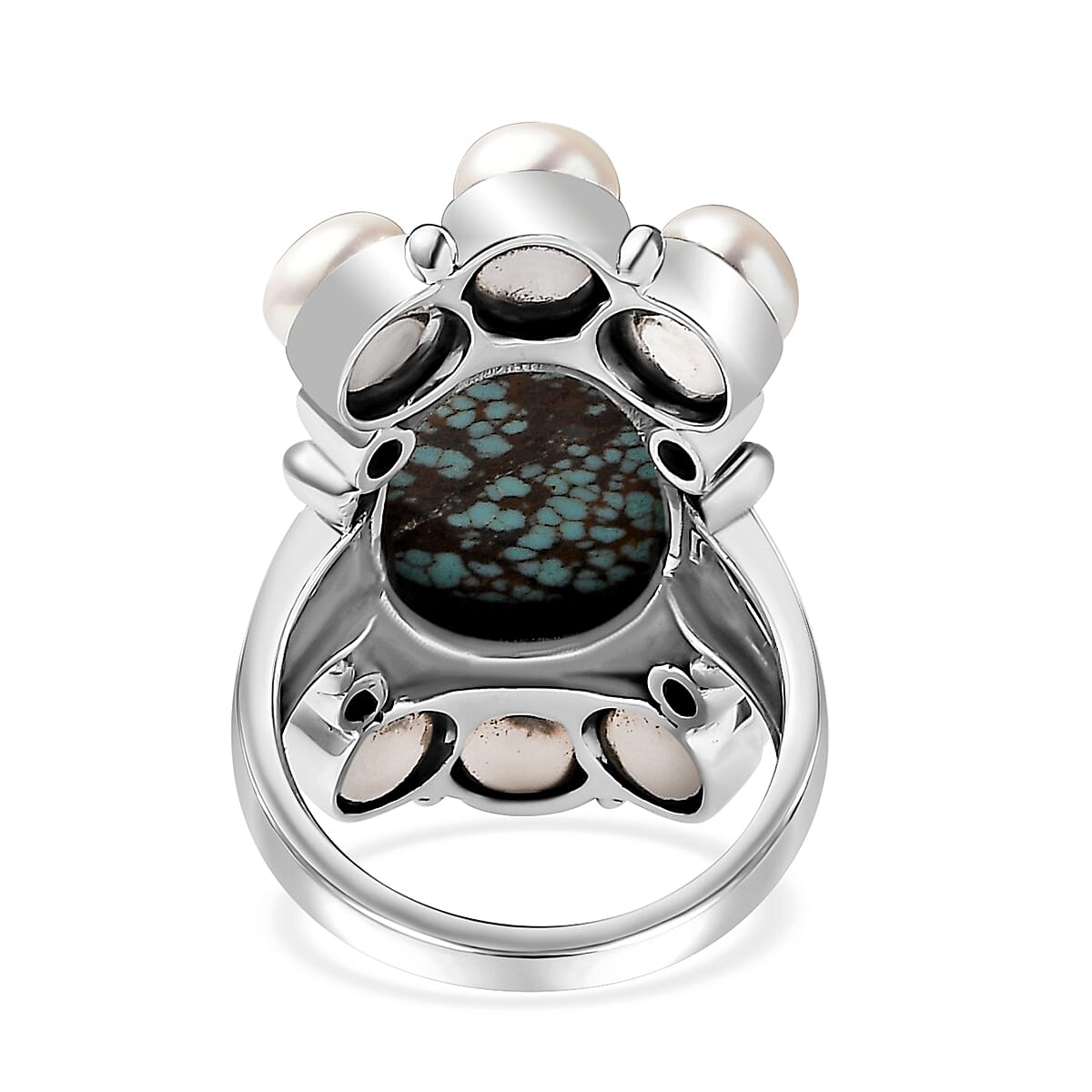 Artisan Crafted Blue Horizon Turquoise 9.30 ctw and White Pearl Ring in Sterling Silver (Size 10.0)