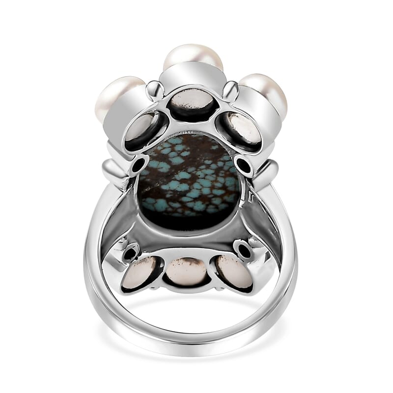 Artisan Crafted Blue Horizon Turquoise 9.30 ctw and White Pearl Ring in Sterling Silver (Size 10.0)