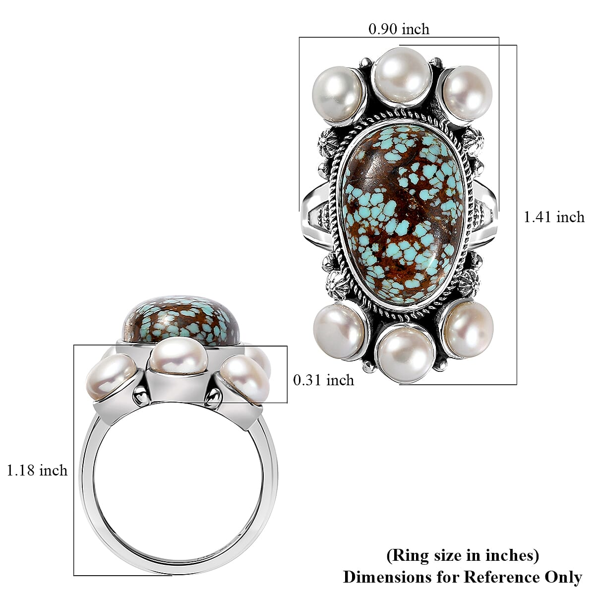 Artisan Crafted Blue Horizon Turquoise 9.30 ctw and White Pearl Ring in Sterling Silver (Size 10.0)