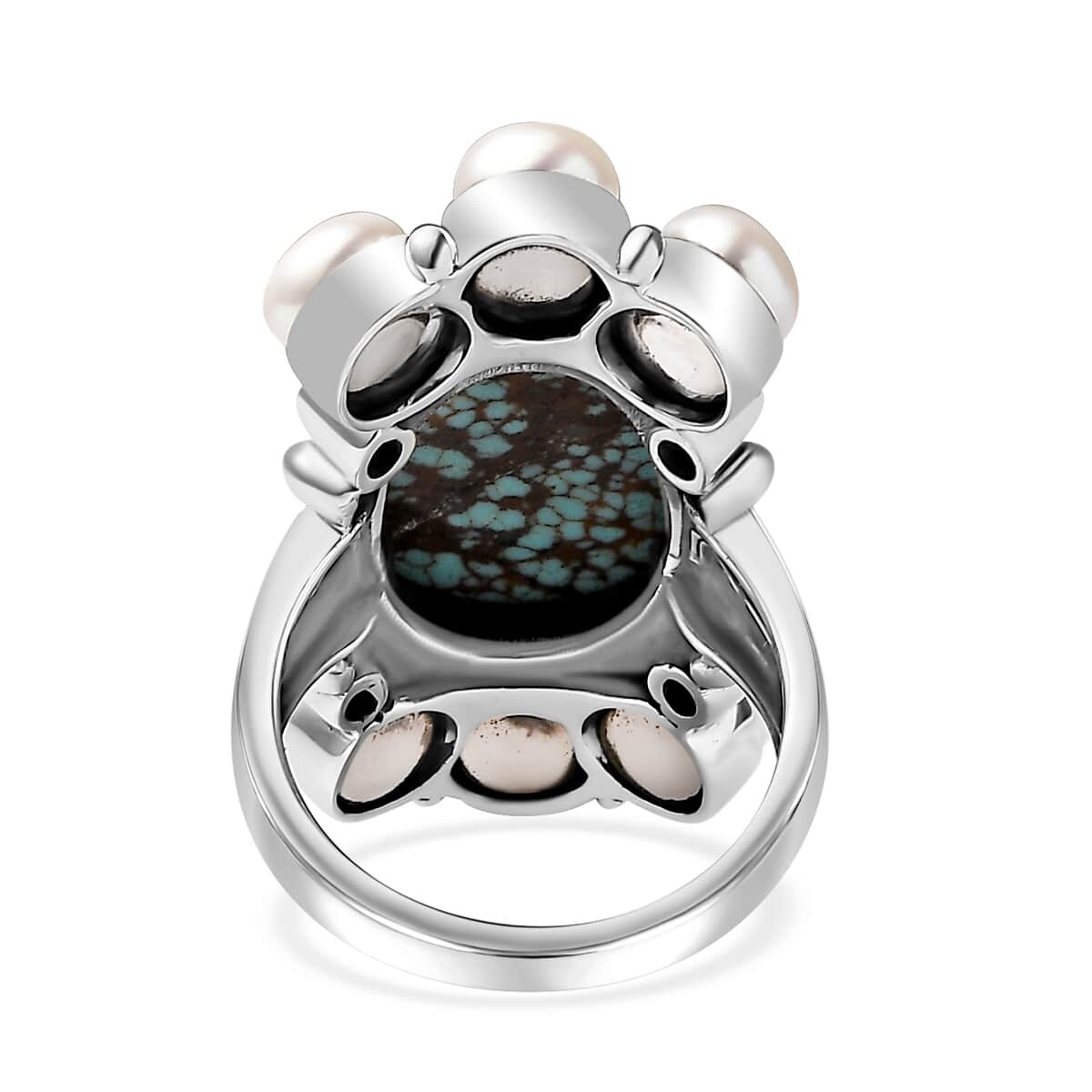 Artisan Crafted Blue Horizon Turquoise 9.30 ctw and White Pearl Ring in Sterling Silver (Size 7.0) image number 4