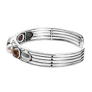 D'Joy Artisan Crafted Blue Horizon Turquoise 5.40 ctw and White Pearl Cuff Bracelet in Sterling Silver (7.25 In)