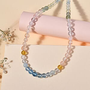 Certified & Appraised Luxoro Premium Multi Beryl 90.00 ctw Beaded Graduated Necklace in 14K Yellow Gold 18-20 Inches