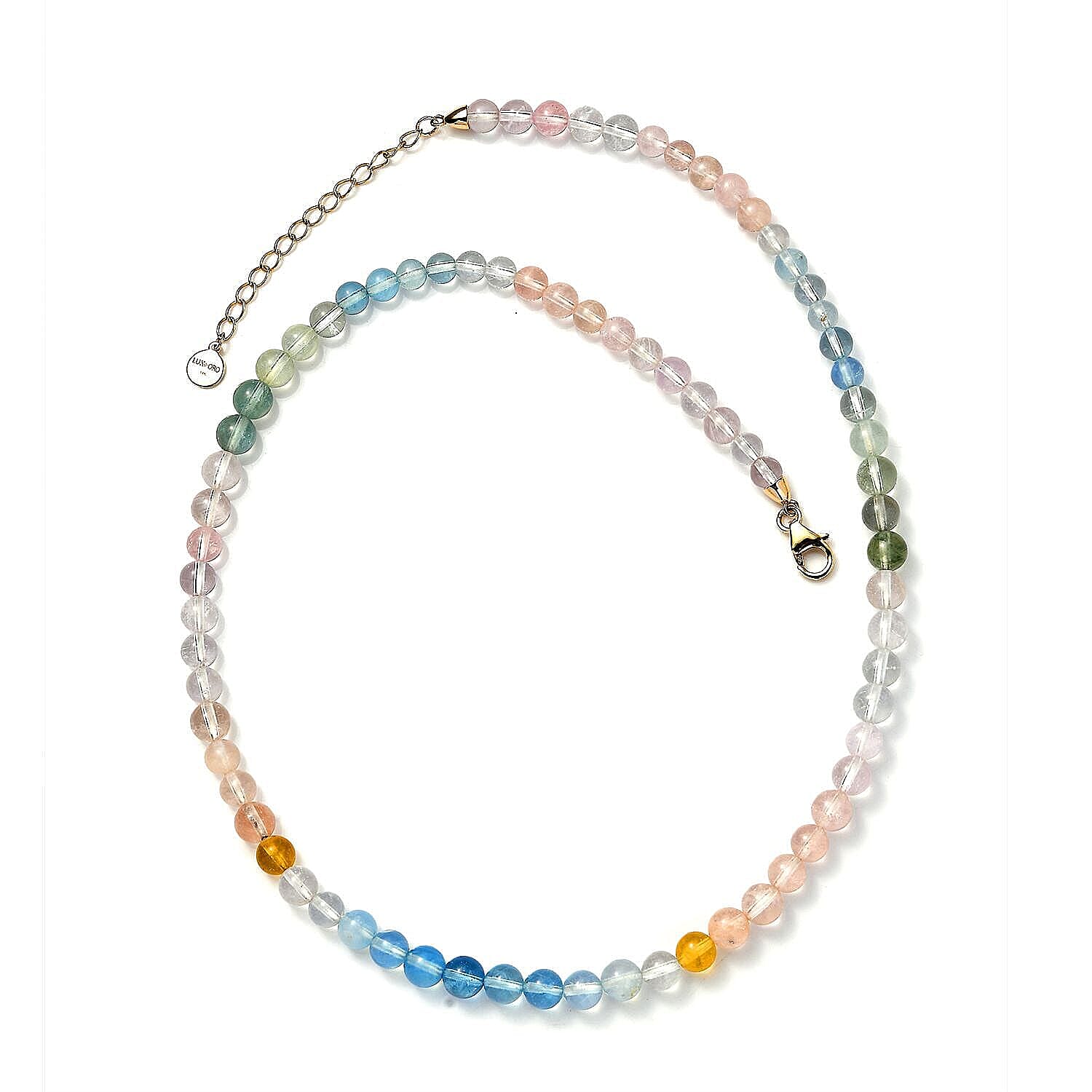 Certified & Appraised Luxoro Premium Multi Beryl 90.00 ctw Beaded Graduated Necklace in 14K Yellow Gold 18-20 Inches
