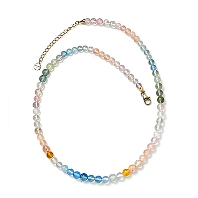 Certified & Appraised Luxoro Premium Multi Beryl 90.00 ctw Beaded Graduated Necklace in 14K Yellow Gold 18-20 Inches