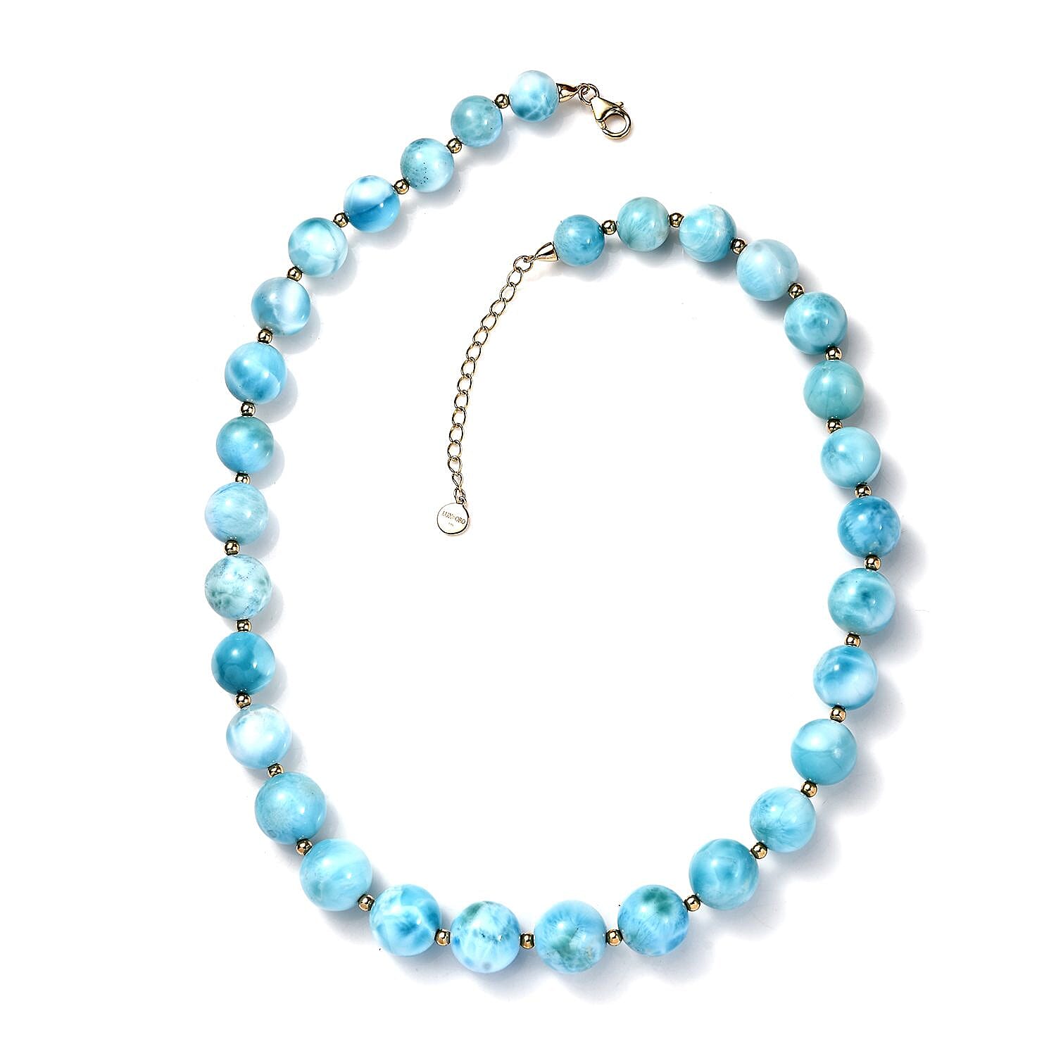 Luxoro 14K Yellow Gold Premium Larimar 330.00 ctw Beaded Graduation Necklace 18-20 Inches
