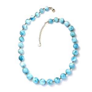 Luxoro 14K Yellow Gold Premium Larimar 330.00 ctw Beaded Graduation Necklace 18-20 Inches