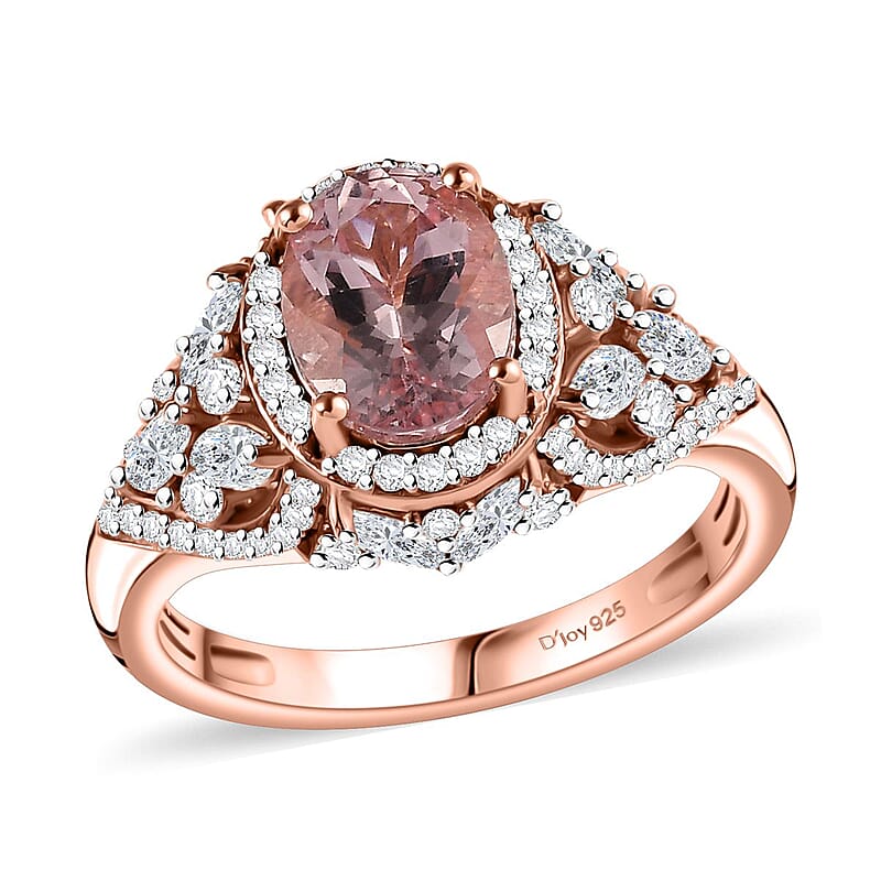 Premium Pink Morganite and Moissanite Ring in 18K Vermeil Rose Gold Over Sterling Silver (Size 10.0) 2.60 ctw