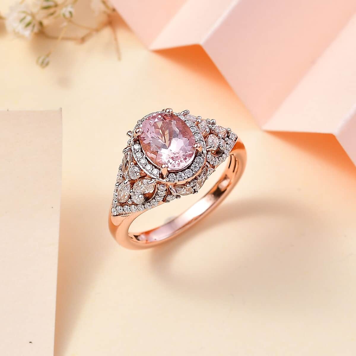 Premium Pink Morganite, Multi Gemstone Ring in 18K Vermeil RG Over Sterling Silver (Size 8.0) 1.30 ctw image number 1