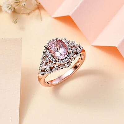 Premium Pink Morganite and Moissanite Ring in 18K Vermeil Rose Gold Over Sterling Silver (Size 10.0) 2.60 ctw