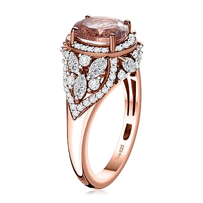 Premium Pink Morganite and Moissanite Ring in 18K Vermeil Rose Gold Over Sterling Silver (Size 10.0) 2.60 ctw