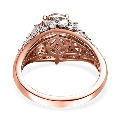 Premium Pink Morganite and Moissanite Ring in 18K Vermeil Rose Gold Over Sterling Silver (Size 10.0) 2.60 ctw