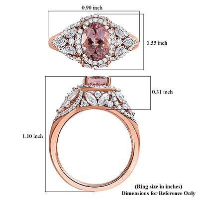 Premium Pink Morganite and Moissanite Ring in 18K Vermeil Rose Gold Over Sterling Silver (Size 10.0) 2.60 ctw