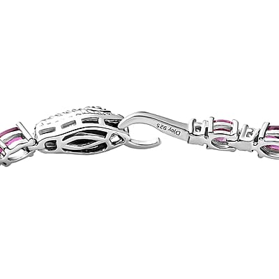 D'Joy Radiant Ember Garnet and Moissanite Serpent Bracelet in Rhodium Over Sterling Silver (6.50 In) 6.40 ctw