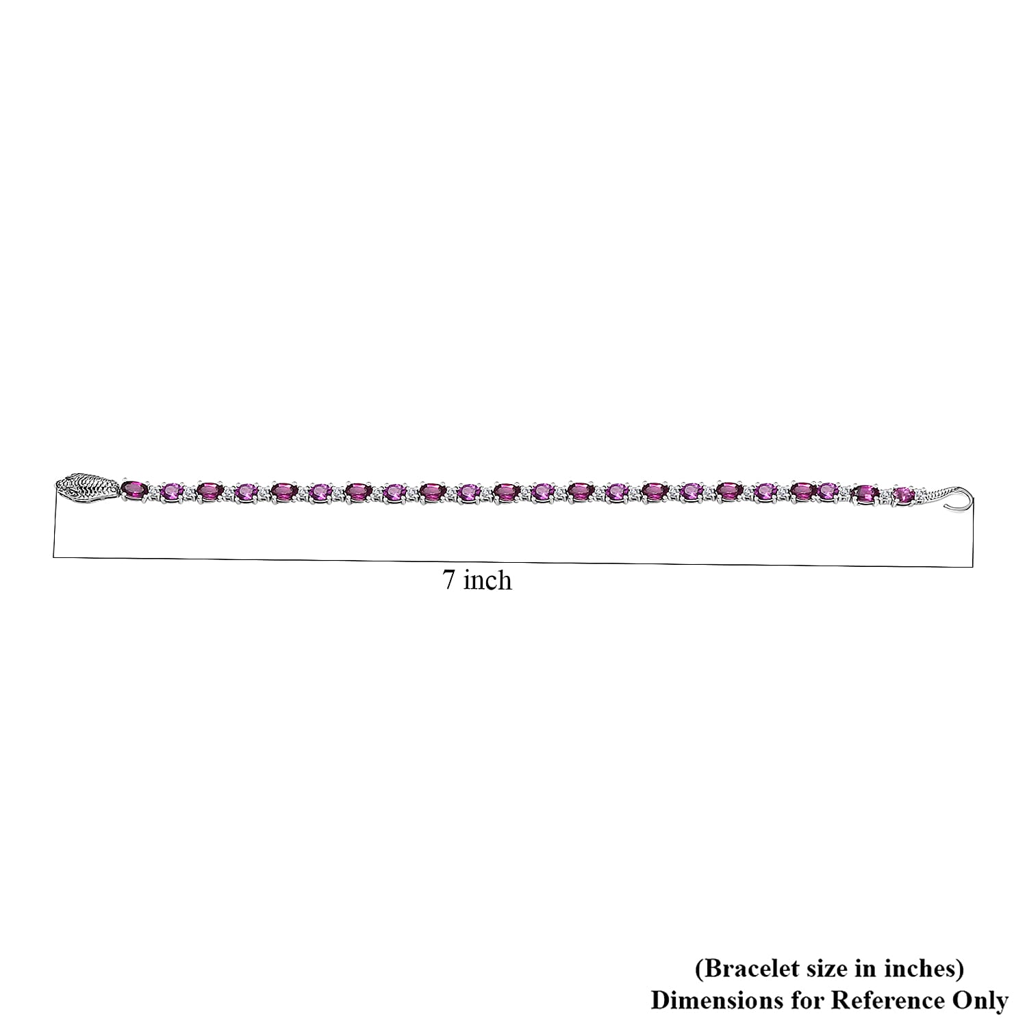 D'Joy Radiant Ember Garnet and Moissanite Serpent Bracelet in Rhodium Over Sterling Silver (6.50 In) 6.40 ctw