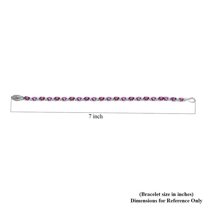 D'Joy Radiant Ember Garnet and Moissanite Serpent Bracelet in Rhodium Over Sterling Silver (6.50 In) 6.40 ctw