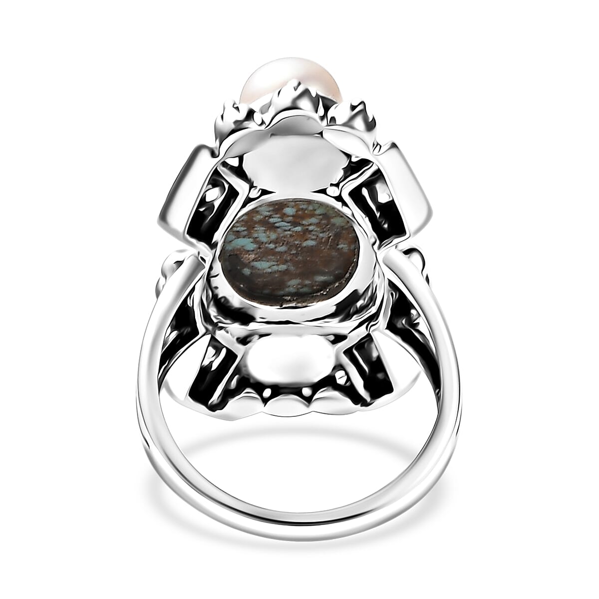 Artisan Crafted Blue Horizon Turquoise 5.60 ctw and White Pearl Ring in Sterling Silver (Size 10.0)
