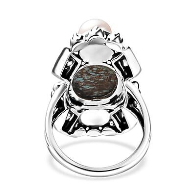 Artisan Crafted Blue Horizon Turquoise 5.60 ctw and White Pearl Ring in Sterling Silver (Size 10.0)