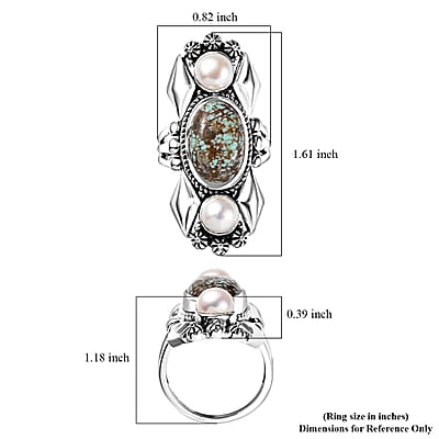 Artisan Crafted Blue Horizon Turquoise 5.60 ctw and White Pearl Ring in Sterling Silver (Size 10.0)