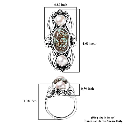 D'Joy Artisan Crafted Blue Horizon Turquoise 5.60 ctw and White Pearl Ring in Sterling Silver (Size 7.0)