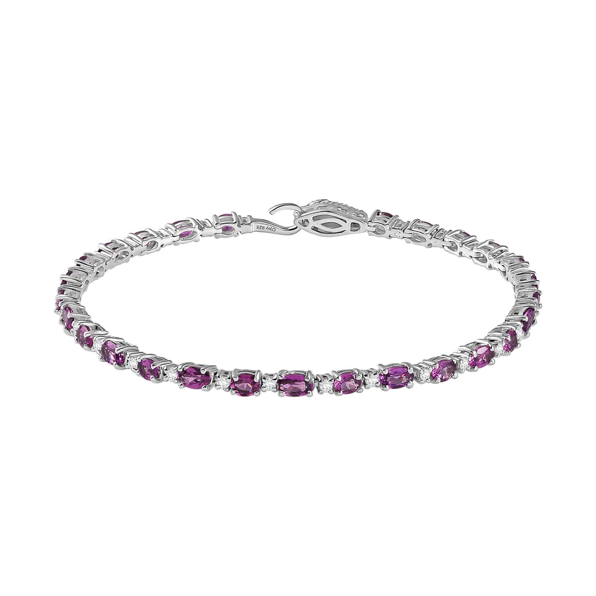 Radiant Ember Garnet and Moissanite Serpent Bracelet in Rhodium Over Sterling Silver (7.25 In) 7.00 ctw image number 0