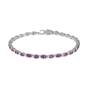 Radiant Ember Garnet and Moissanite Serpent Bracelet in Rhodium Over Sterling Silver (7.25 In) 7.00 ctw