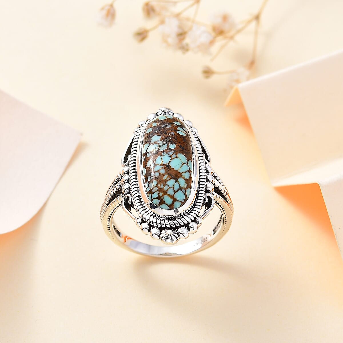 Artisan Crafted Blue Horizon Turquoise 4.85 ctw Ring in Sterling Silver (Size 6.0) image number 1