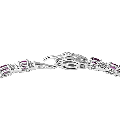 Radiant Ember Garnet and Moissanite Serpent Bracelet in Rhodium Over Sterling Silver (8.00 In) 7.80 ctw