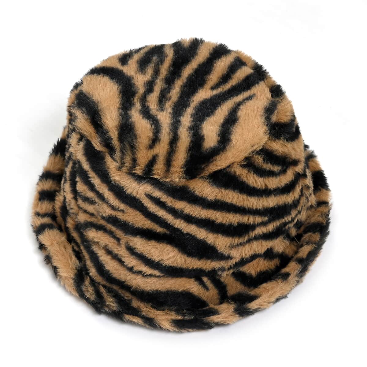 Doorbuster Brown Zebra Pattern Faux Fur Set of Bucket Hat and Scarf image number 1