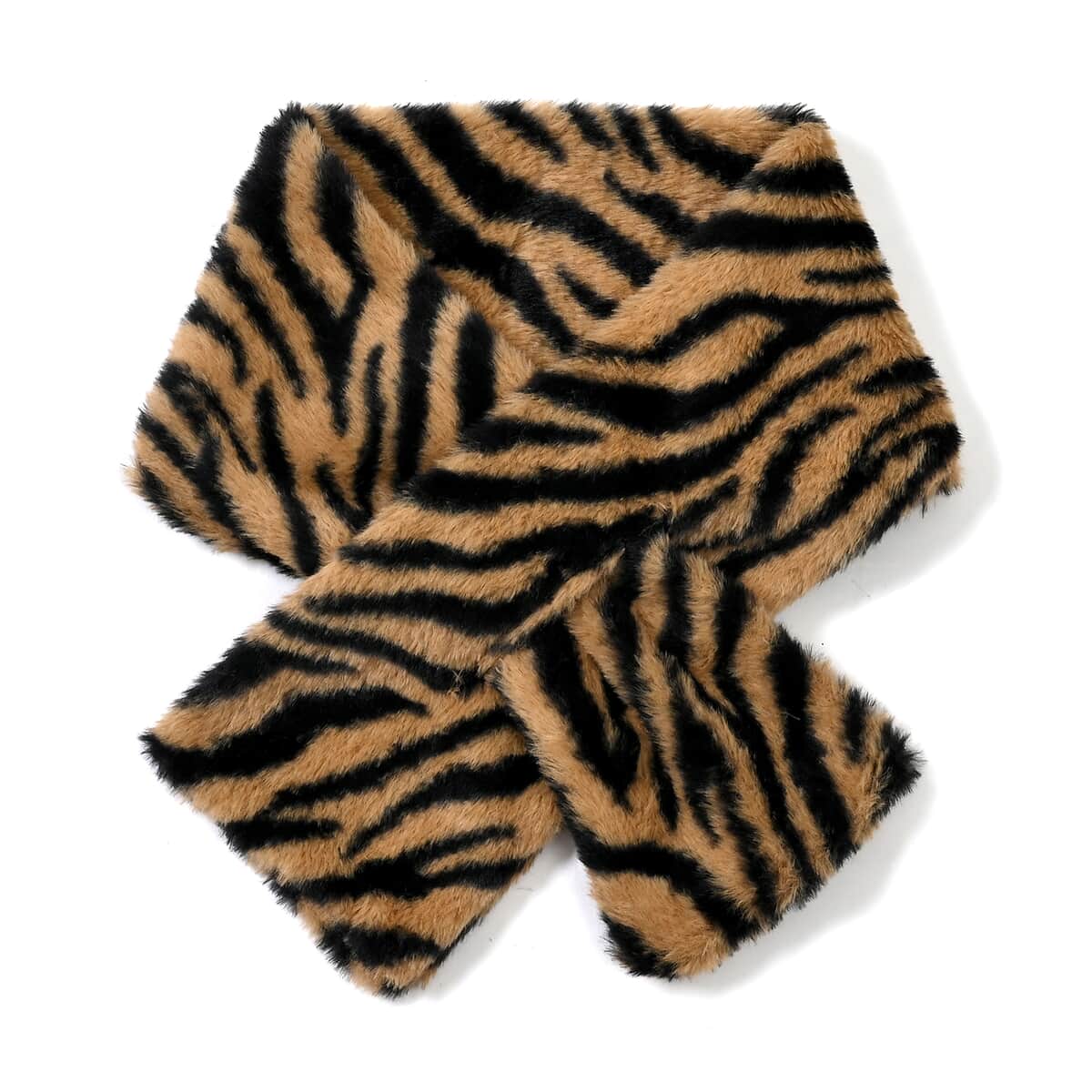 Doorbuster Brown Zebra Pattern Faux Fur Set of Bucket Hat and Scarf image number 4