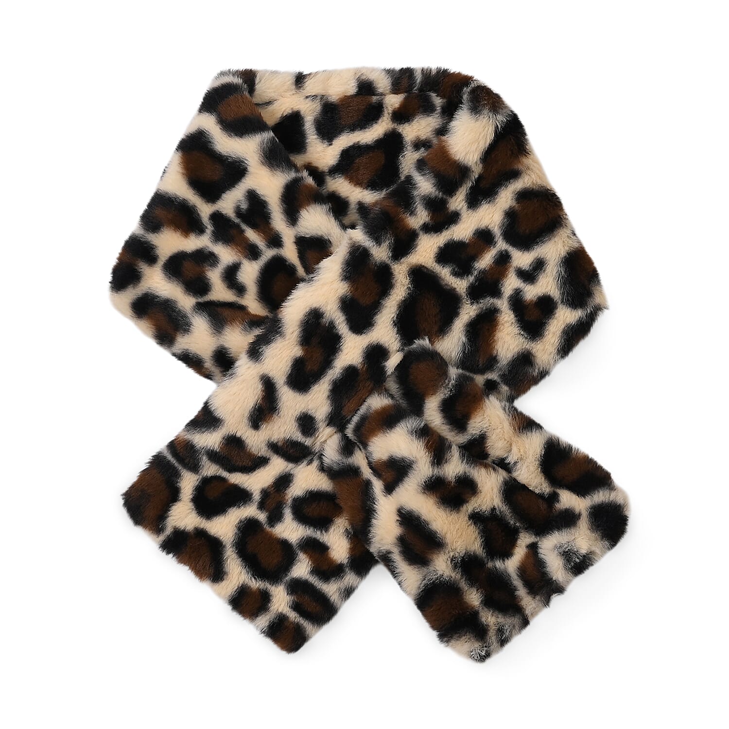 Brown Zebra Pattern Faux Fur Set of Bucket Hat (23") and Scarf (34"x5")