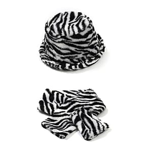 White Zebra Pattern Faux Fur Set of Bucket Hat and Scarf