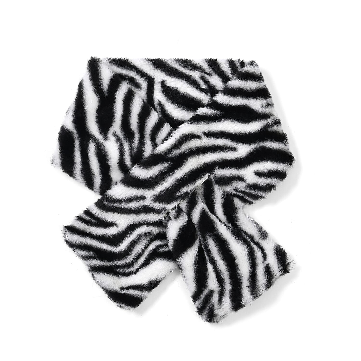 Tamsy White Zebra Pattern Faux Fur Set of Bucket Hat and Scarf