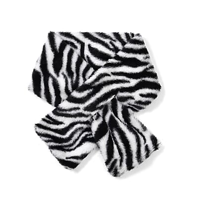 Tamsy White Zebra Pattern Faux Fur Set of Bucket Hat and Scarf