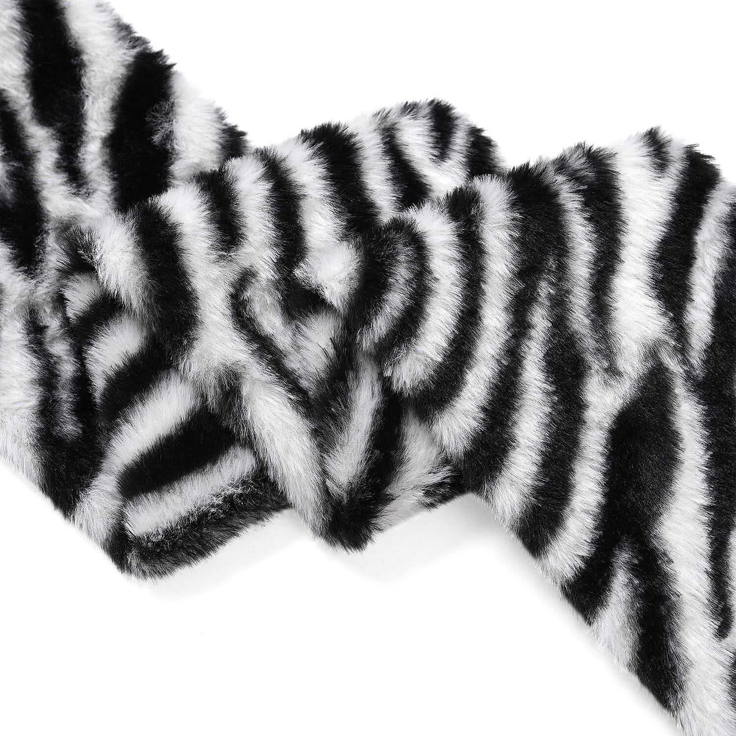 Tamsy White Zebra Pattern Faux Fur Set of Bucket Hat and Scarf