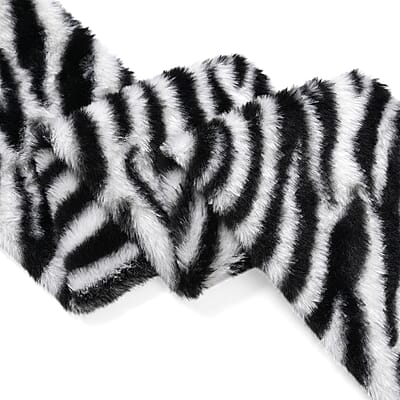 Tamsy White Zebra Pattern Faux Fur Set of Bucket Hat and Scarf