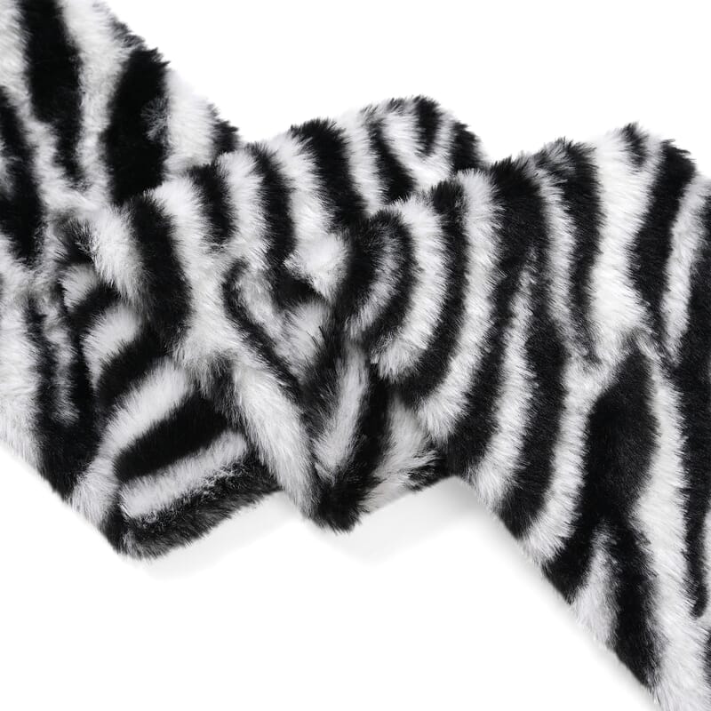 Tamsy White Zebra Pattern Faux Fur Set of Bucket Hat and Scarf