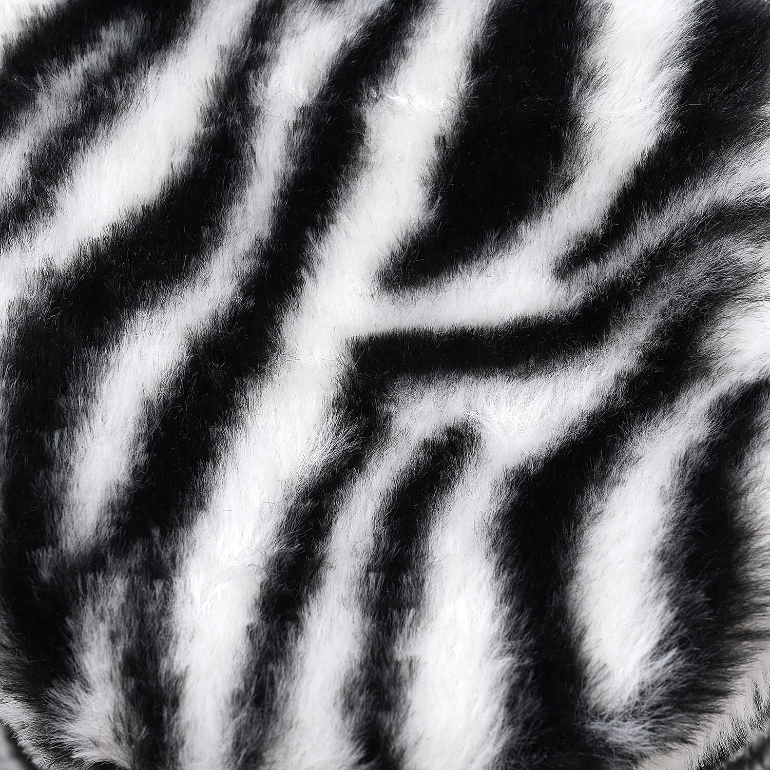 Tamsy White Zebra Pattern Faux Fur Set of Bucket Hat and Scarf