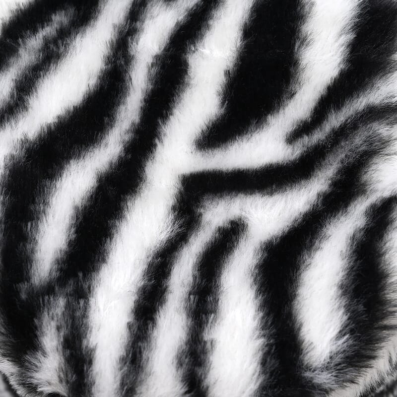 Tamsy White Zebra Pattern Faux Fur Set of Bucket Hat and Scarf