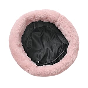 Tamsy Blush Pink Solid Faux Fur Set of Bucket Hat and Scarf