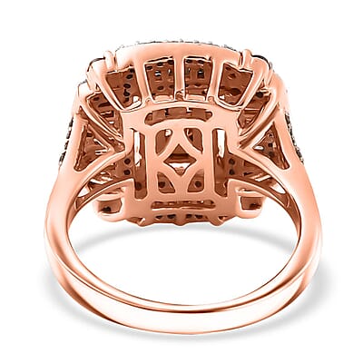 Natural Champagne and White Diamond 1.00 ctw Art Deco Ring in 18K Vermeil Rose Gold Over Sterling Silver (Size 10.0)