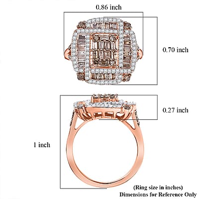 Natural Champagne and White Diamond 1.00 ctw Art Deco Ring in 18K Vermeil Rose Gold Over Sterling Silver (Size 10.0)