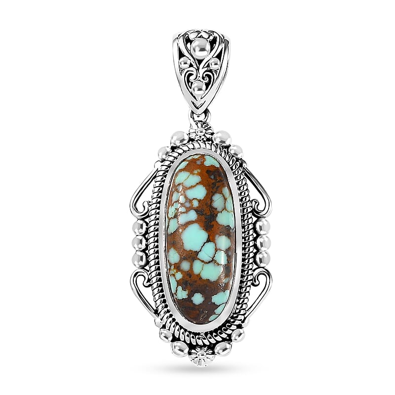Artisan Crafted Blue Horizon Turquoise Solitaire Pendant without Chain in Sterling Silver 5.00 ctw