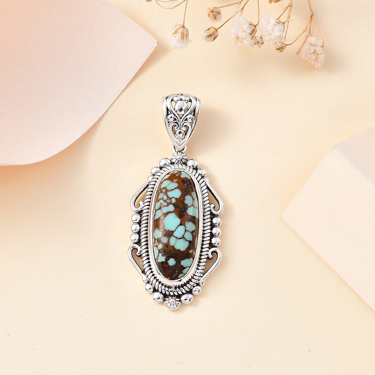 Artisan Crafted Blue Horizon Turquoise Solitaire Pendant without Chain in Sterling Silver 5.00 ctw image number 1