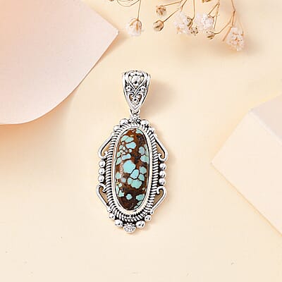 Artisan Crafted Blue Horizon Turquoise Solitaire Pendant without Chain in Sterling Silver 5.00 ctw